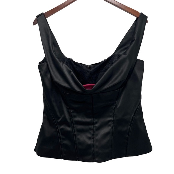 White House Black Market Bustier Corset Blouse Black Satin Size 10 - Picture 4 of 11